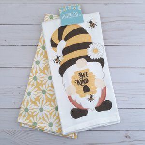 Dual Purpose Kitchen Towels Bee Kind Gnome Daisies Set of 2